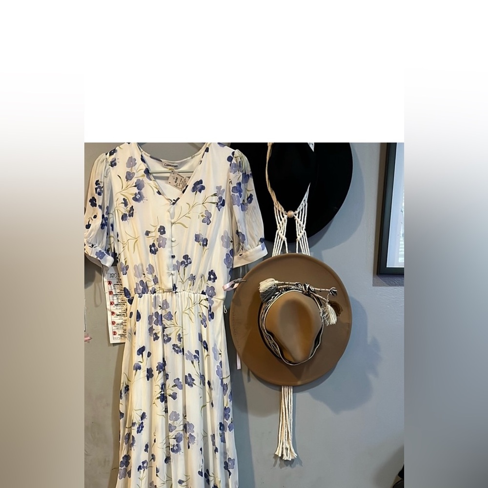 Calvin Klein White Cream Flutter Sleeve Maxi Dress